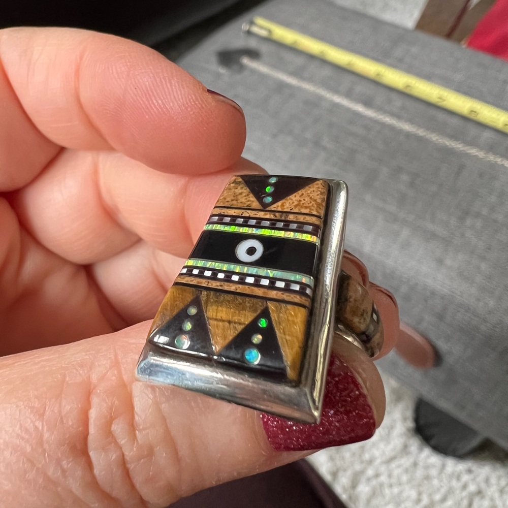 Geometric Inlay handmade Native American ring - Picture 3 of 5
